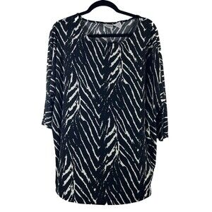 CHICOS Black & Cream Zebra Animal Print Dolan Sleeve Pullover Size 1 (US Small)